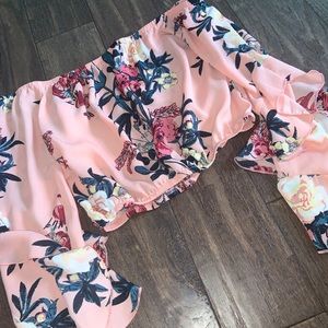 floral off the shoulder coral crop top